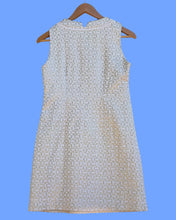 Load image into Gallery viewer, 1960&#39;s gogo style dress with gold embroidered fabric and cut out neck detail
