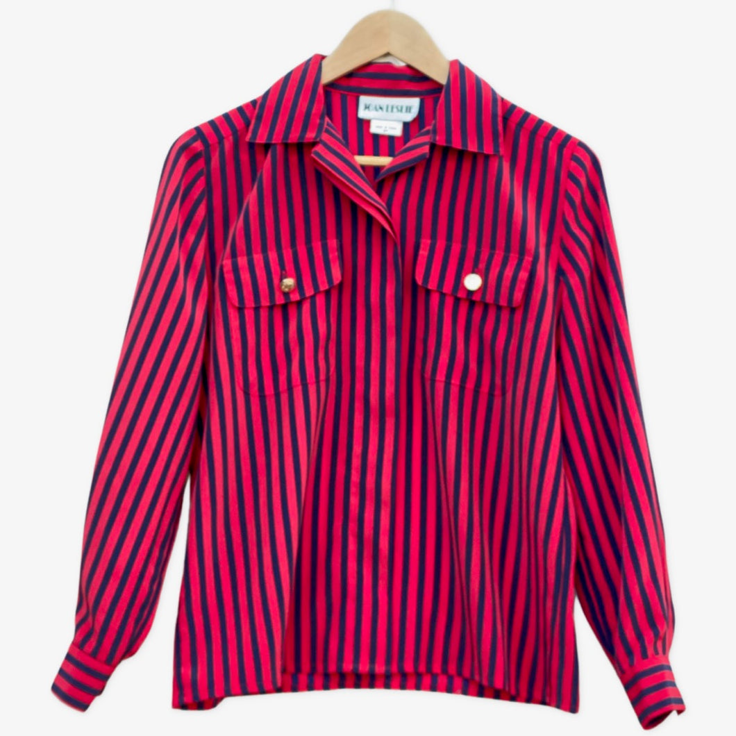 1980's Joan Leslie red/blue striped blouse