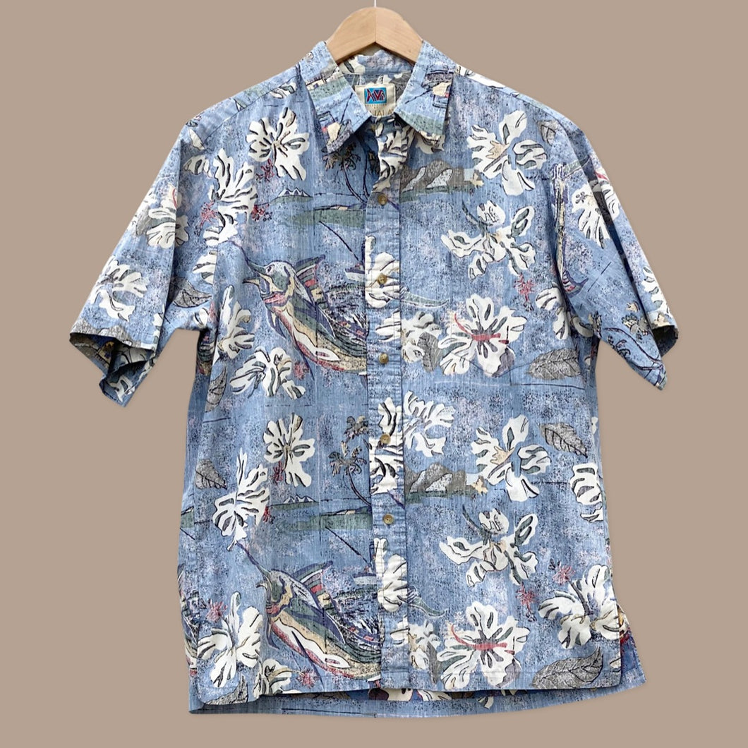 Blue Avi Collection Hawaiian button down shirt